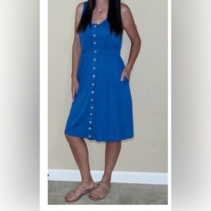 Blue Button Down Pocket Dress